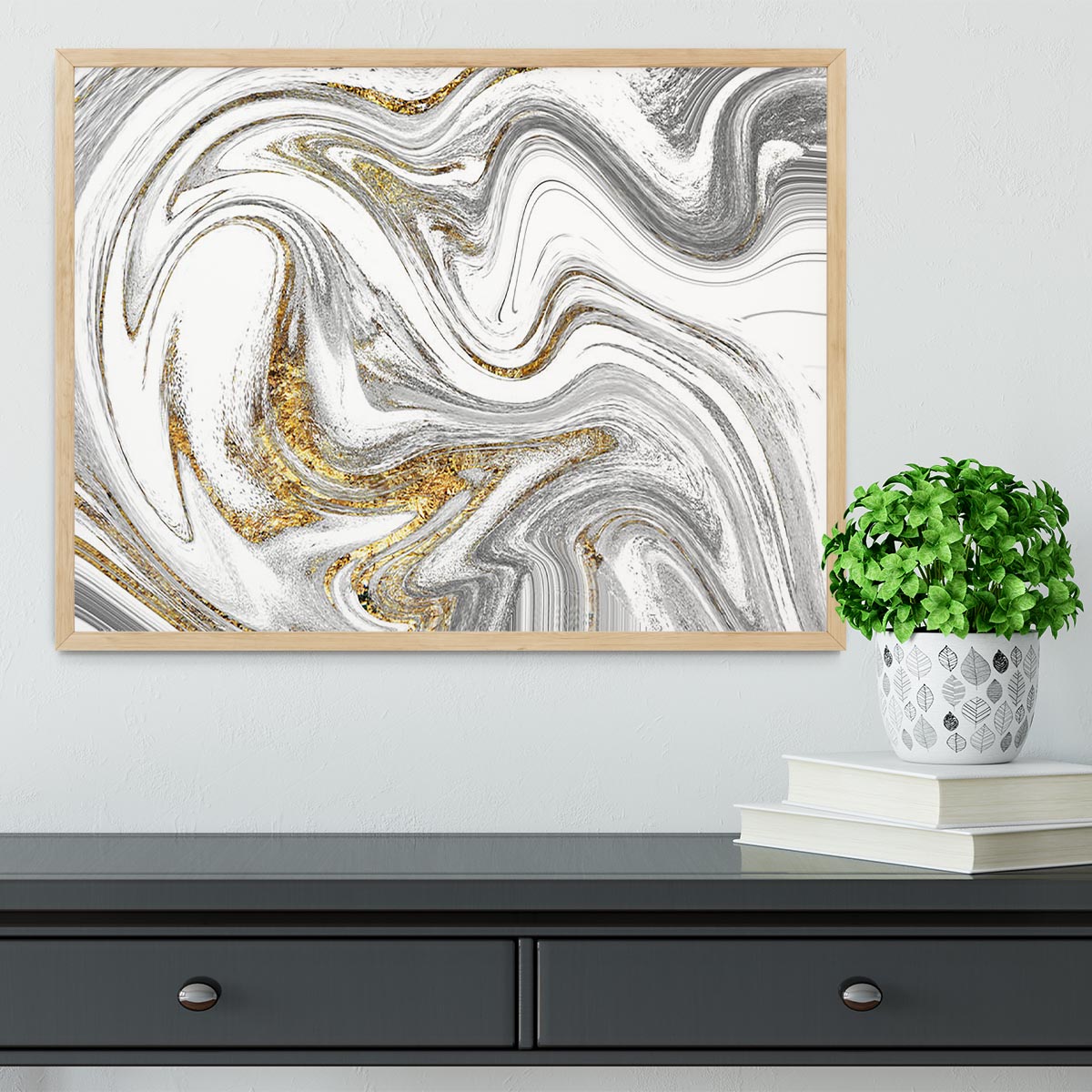 Abstract Swirled White Grey and Gold Marble Framed Print - Canvas Art Rocks - 4