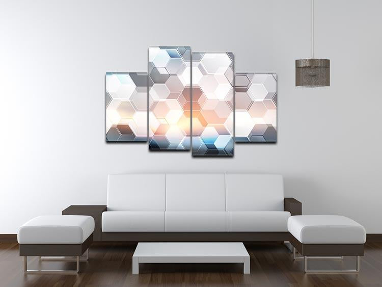 Abstract modern tech hexagon 4 Split Panel Canvas  - Canvas Art Rocks - 3