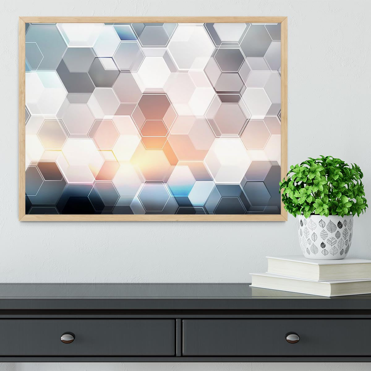 Abstract modern tech hexagon Framed Print - Canvas Art Rocks - 4