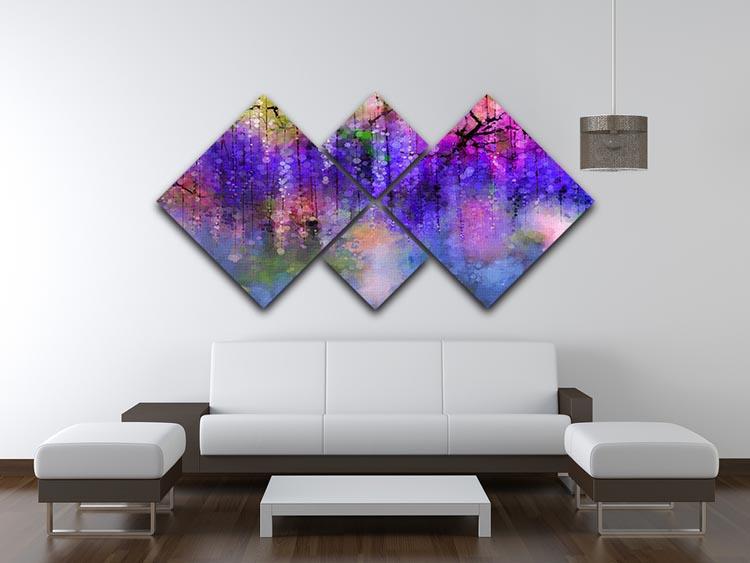 Abstract violet red and yellow color flowers 4 Square Multi Panel Canvas  - Canvas Art Rocks - 3
