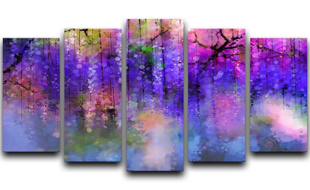 Abstract violet red and yellow color flowers 5 Split Panel Canvas  - Canvas Art Rocks - 1