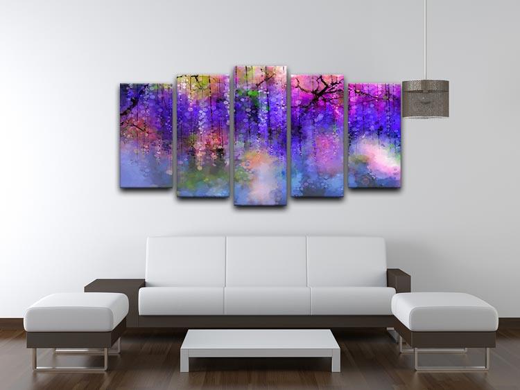 Abstract violet red and yellow color flowers 5 Split Panel Canvas  - Canvas Art Rocks - 3