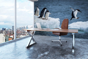 Adelie penguin jumping between two ice floes Wall Mural Wallpaper - Canvas Art Rocks - 3