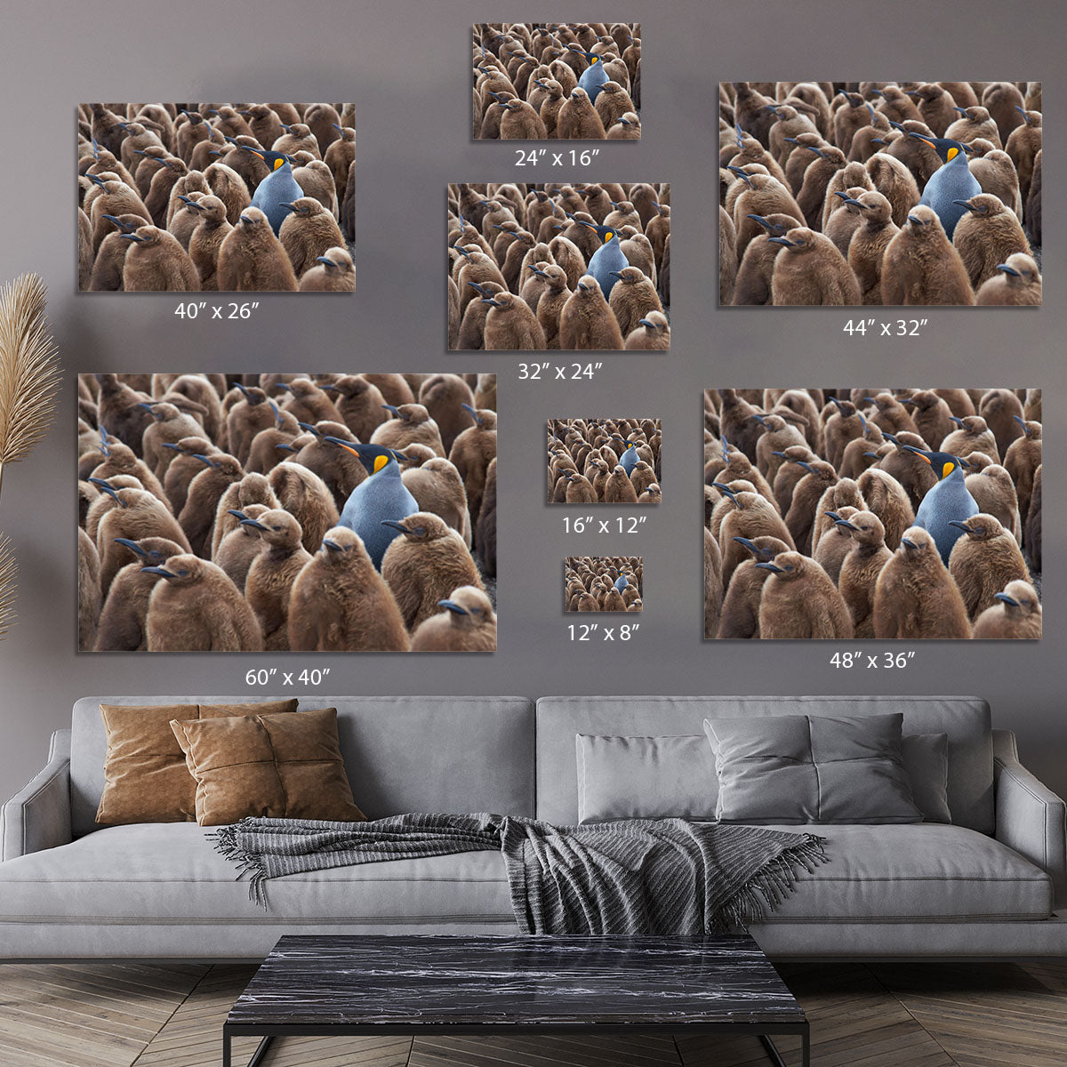 Adult King Penguin Aptenodytes patagonicus standing amongst a large group Canvas Print or Poster - Canvas Art Rocks - 7