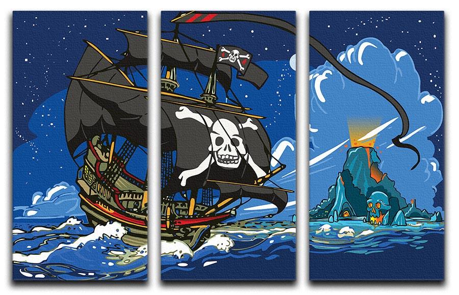 Adventure Time Pirate Ship Sailing 3 Split Panel Canvas Print - Canvas Art Rocks - 1