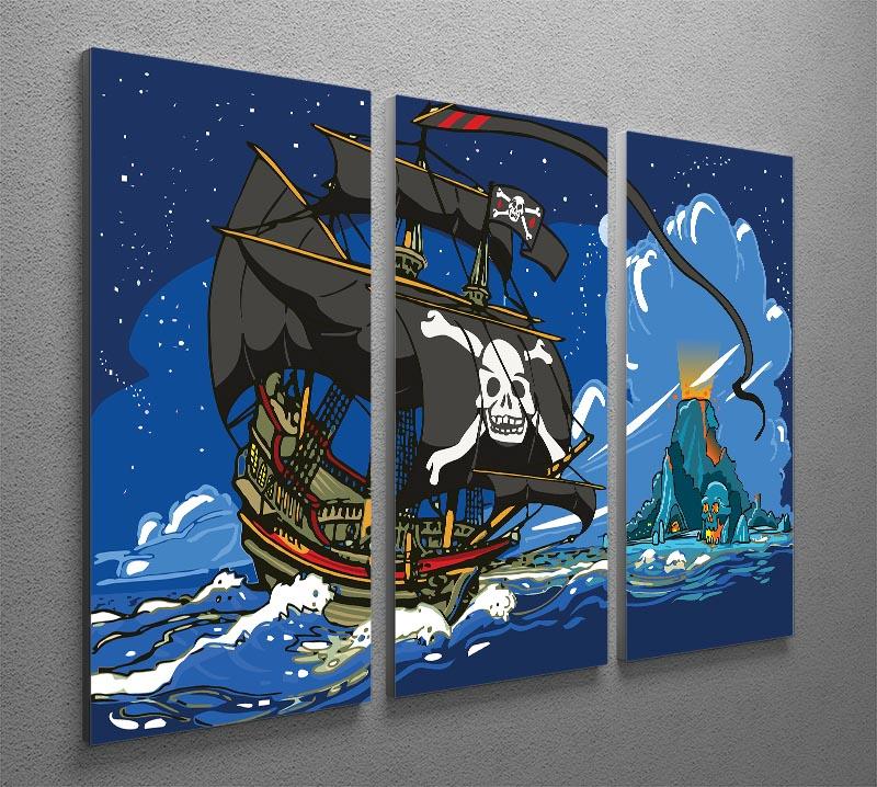 Adventure Time Pirate Ship Sailing 3 Split Panel Canvas Print - Canvas Art Rocks - 2