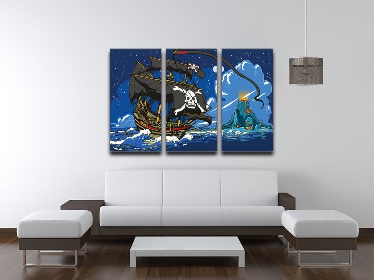 Adventure Time Pirate Ship Sailing 3 Split Panel Canvas Print - Canvas Art Rocks - 3