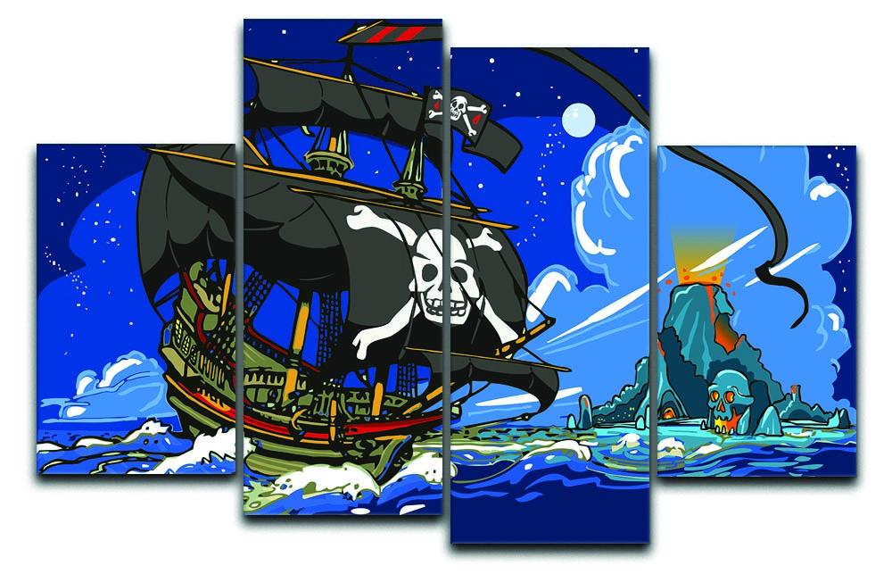 Adventure Time Pirate Ship Sailing 4 Split Panel Canvas  - Canvas Art Rocks - 1