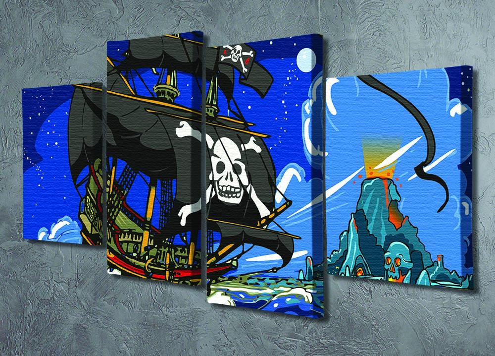 Adventure Time Pirate Ship Sailing 4 Split Panel Canvas - Canvas Art Rocks - 2