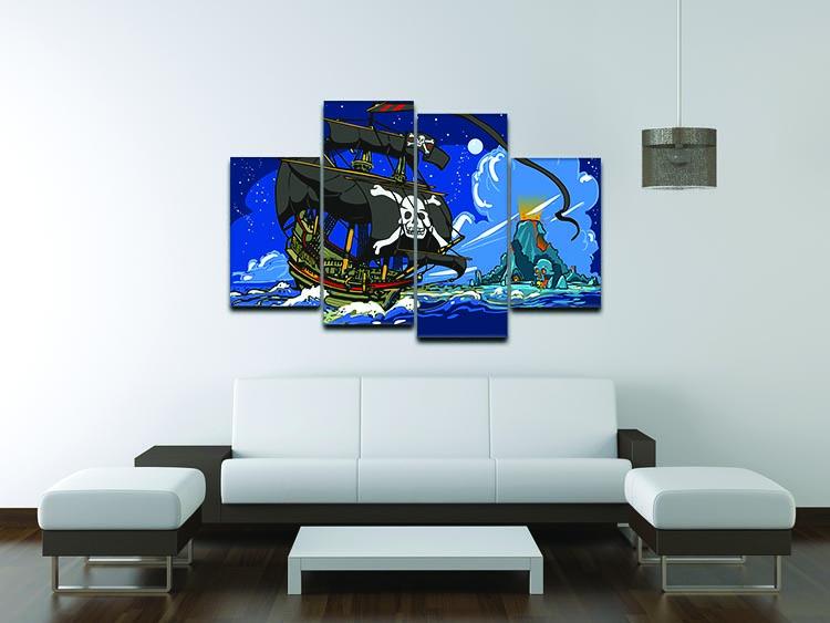 Adventure Time Pirate Ship Sailing 4 Split Panel Canvas - Canvas Art Rocks - 3
