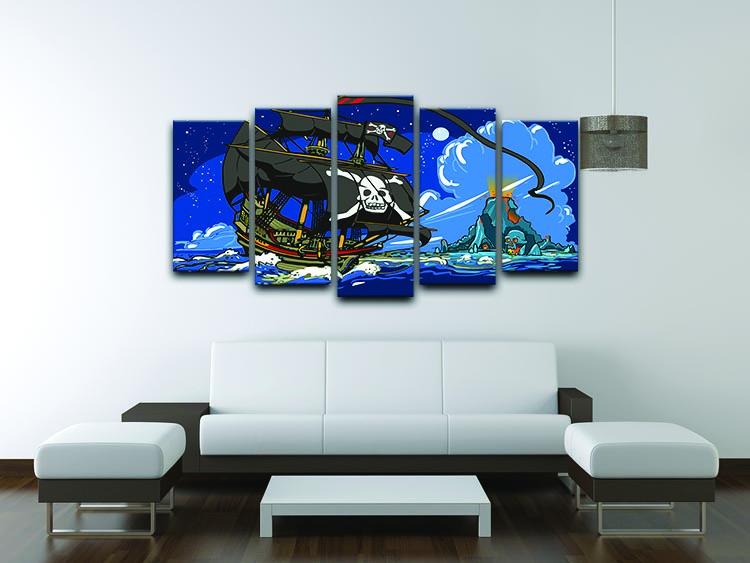 Adventure Time Pirate Ship Sailing 5 Split Panel Canvas - Canvas Art Rocks - 3