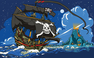 Adventure Time Pirate Ship Sailing Wall Mural Wallpaper - Canvas Art Rocks - 1