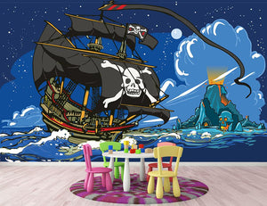 Adventure Time Pirate Ship Sailing Wall Mural Wallpaper - Canvas Art Rocks - 2