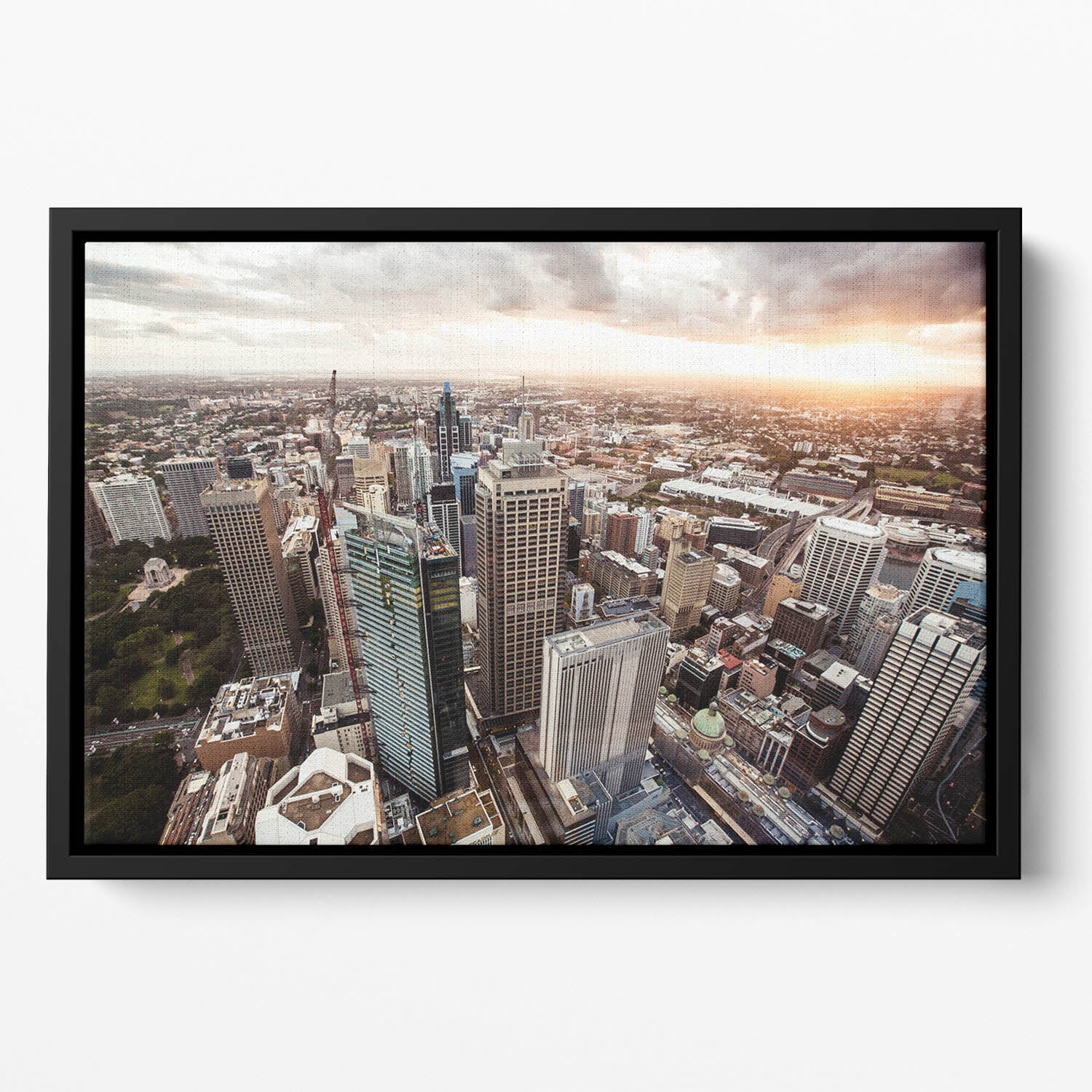 Aerial view of downtown Sydney at sunset Floating Framed Canvas