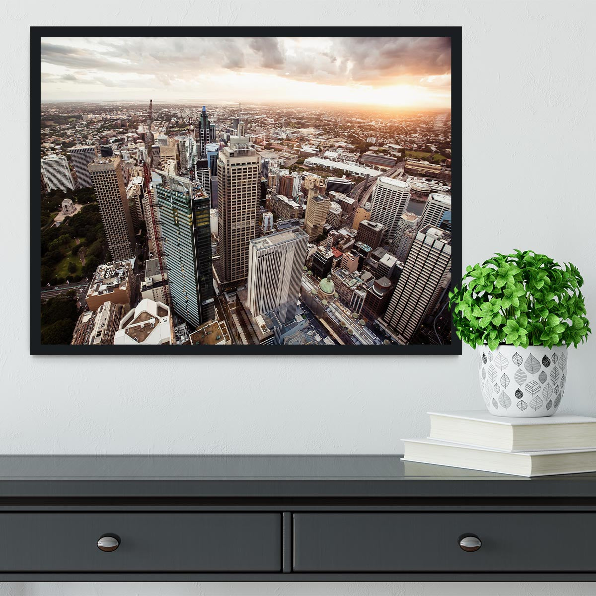 Aerial view of downtown Sydney at sunset Framed Print - Canvas Art Rocks - 2