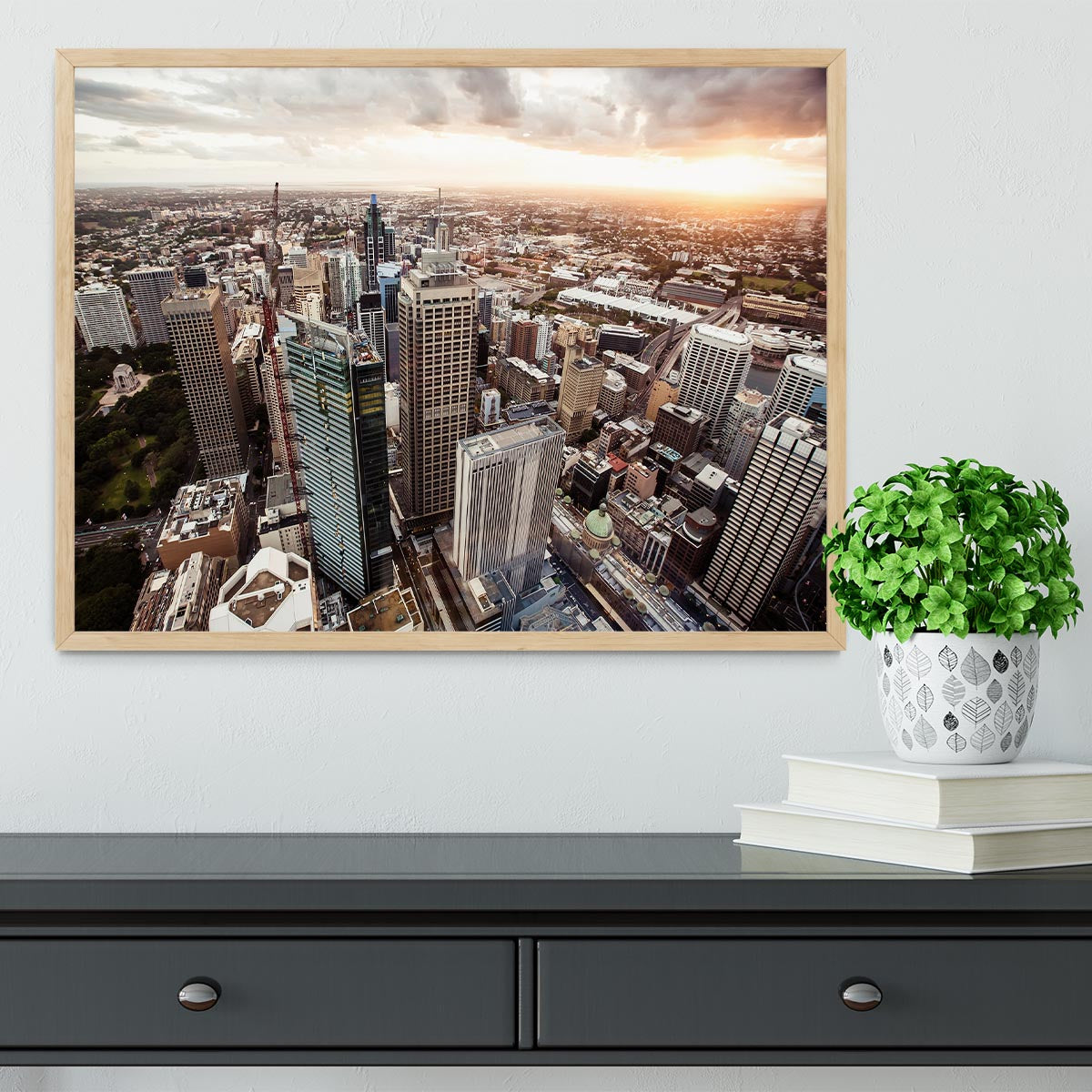 Aerial view of downtown Sydney at sunset Framed Print - Canvas Art Rocks - 4