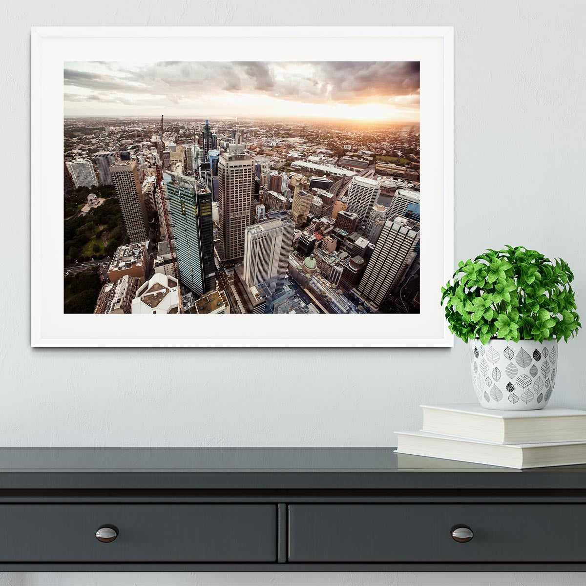 Aerial view of downtown Sydney at sunset Framed Print - Canvas Art Rocks - 5