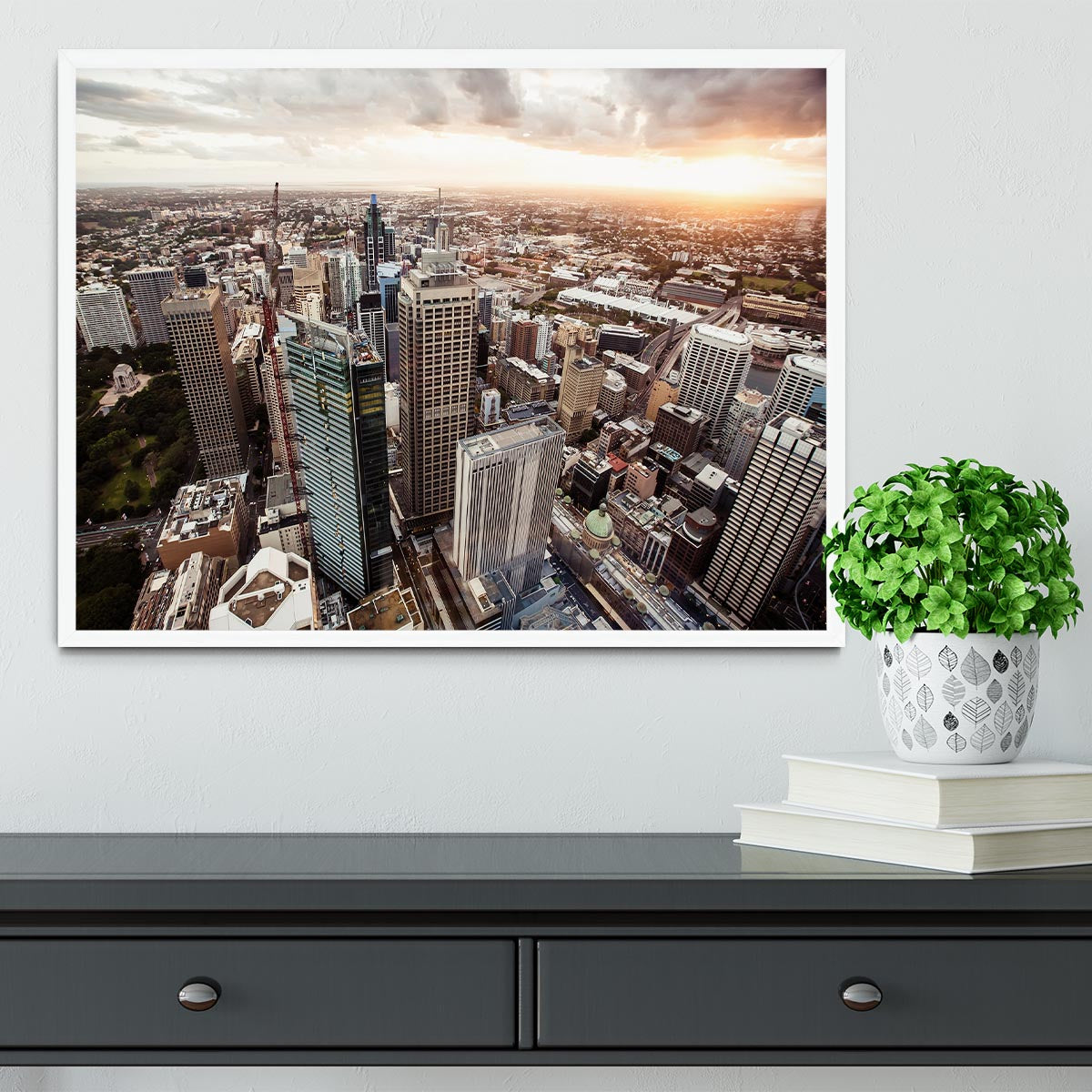 Aerial view of downtown Sydney at sunset Framed Print - Canvas Art Rocks -6