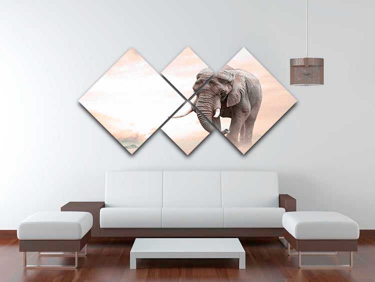 African elephant male walking alone in desert at sunset 4 Square Multi Panel Canvas - Canvas Art Rocks - 3