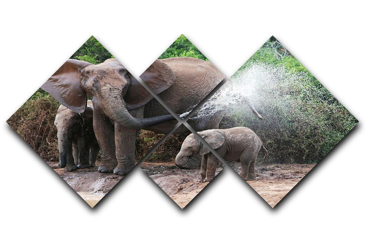 African elephant mother and baby cooling off 4 Square Multi Panel Canvas - Canvas Art Rocks - 1