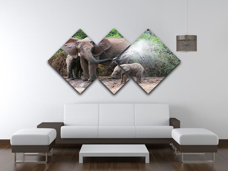 African elephant mother and baby cooling off 4 Square Multi Panel Canvas - Canvas Art Rocks - 3