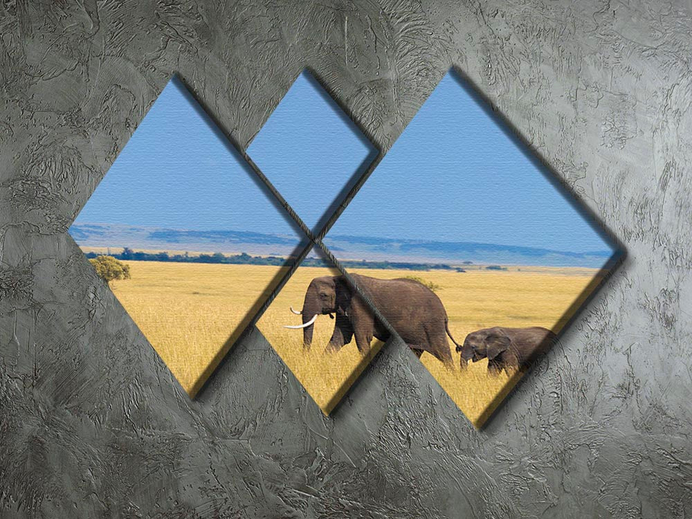 African elephant with calf 4 Square Multi Panel Canvas - Canvas Art Rocks - 2