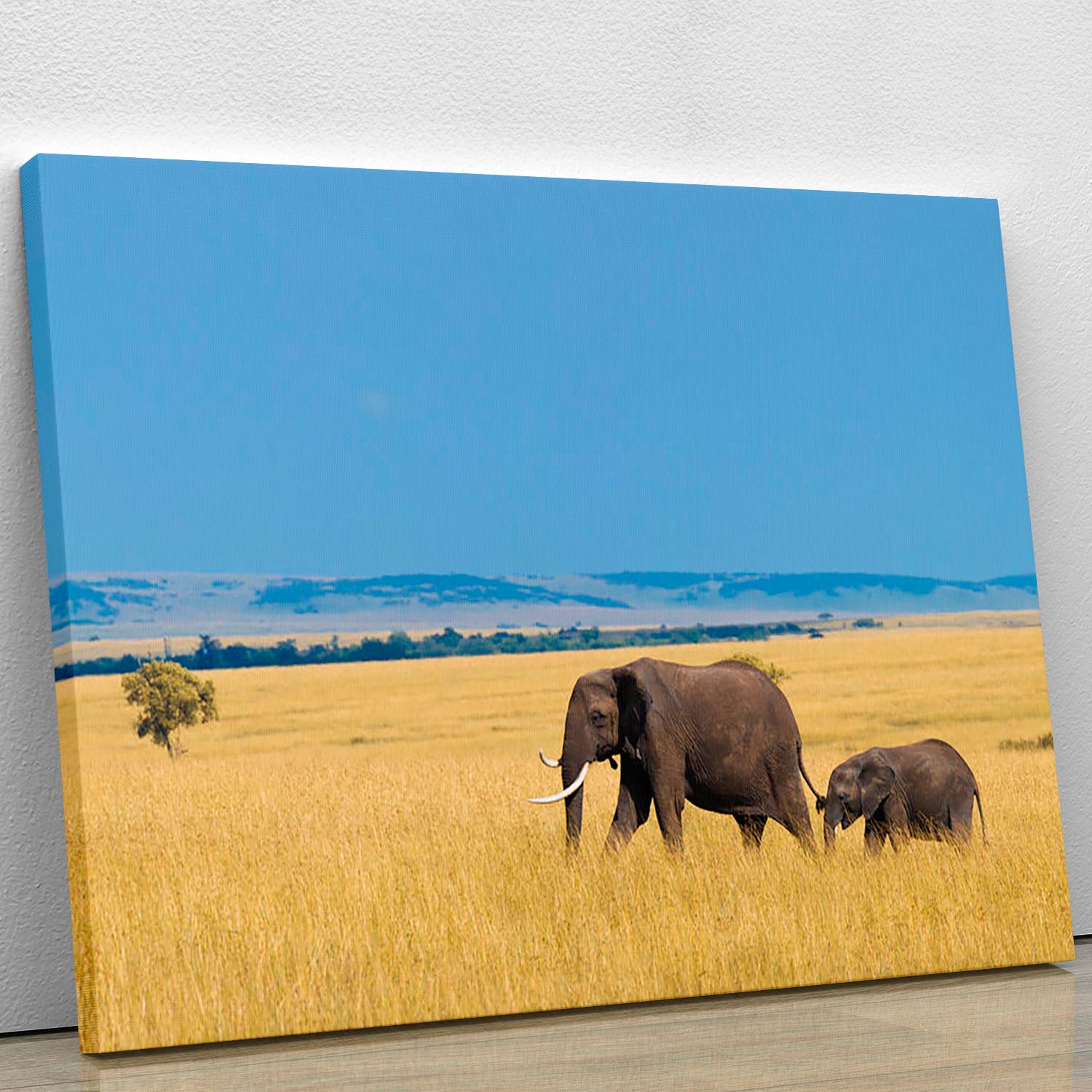 African elephant with calf Canvas Print or Poster - Canvas Art Rocks - 1