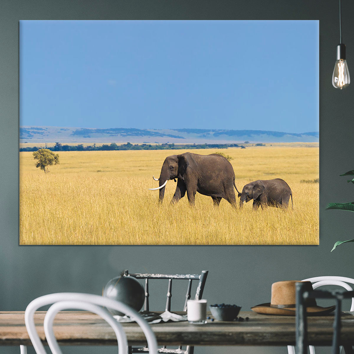 African elephant with calf Canvas Print or Poster - Canvas Art Rocks - 3