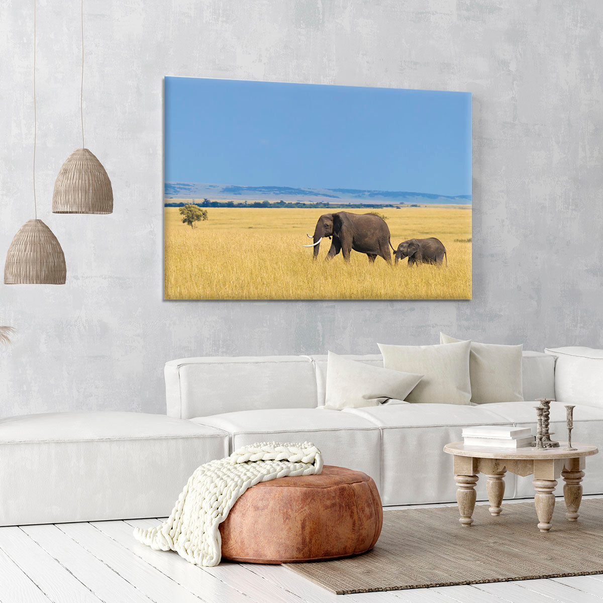 African elephant with calf Canvas Print or Poster - Canvas Art Rocks - 6