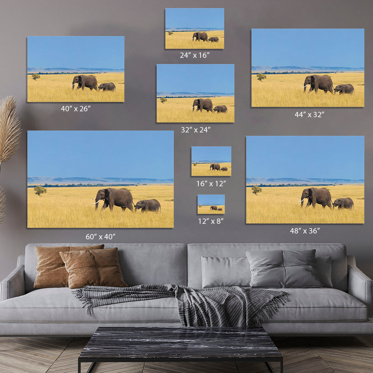 African elephant with calf Canvas Print or Poster - Canvas Art Rocks - 7