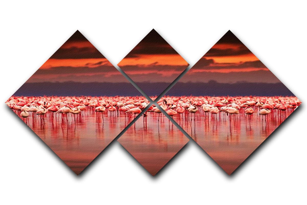 African flamingos in the lake 4 Square Multi Panel Canvas - Canvas Art Rocks - 1