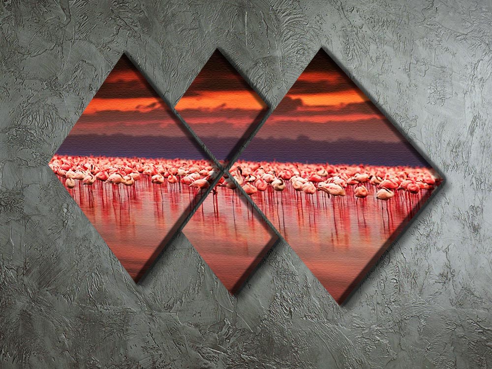 African flamingos in the lake 4 Square Multi Panel Canvas - Canvas Art Rocks - 2