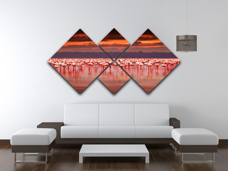 African flamingos in the lake 4 Square Multi Panel Canvas - Canvas Art Rocks - 3