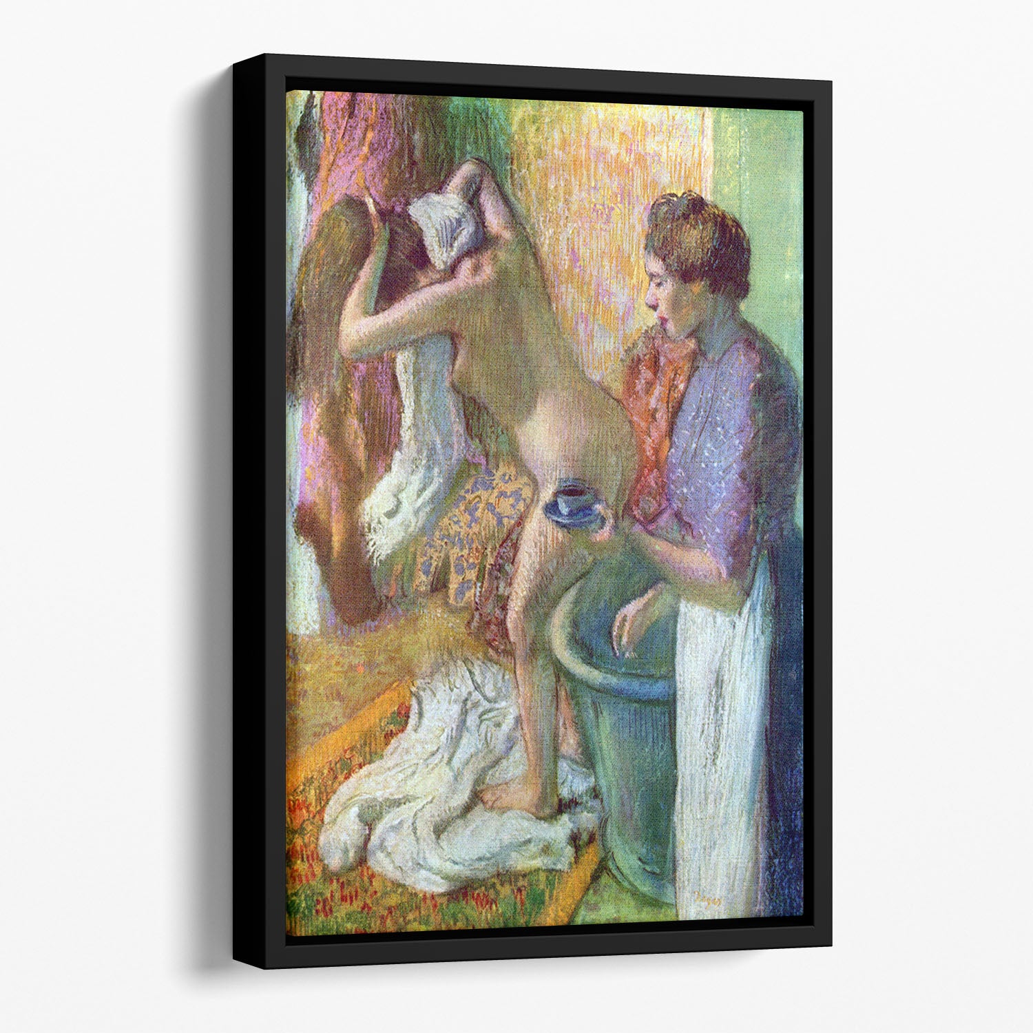 After bathing 1 by Degas Floating Framed Canvas
