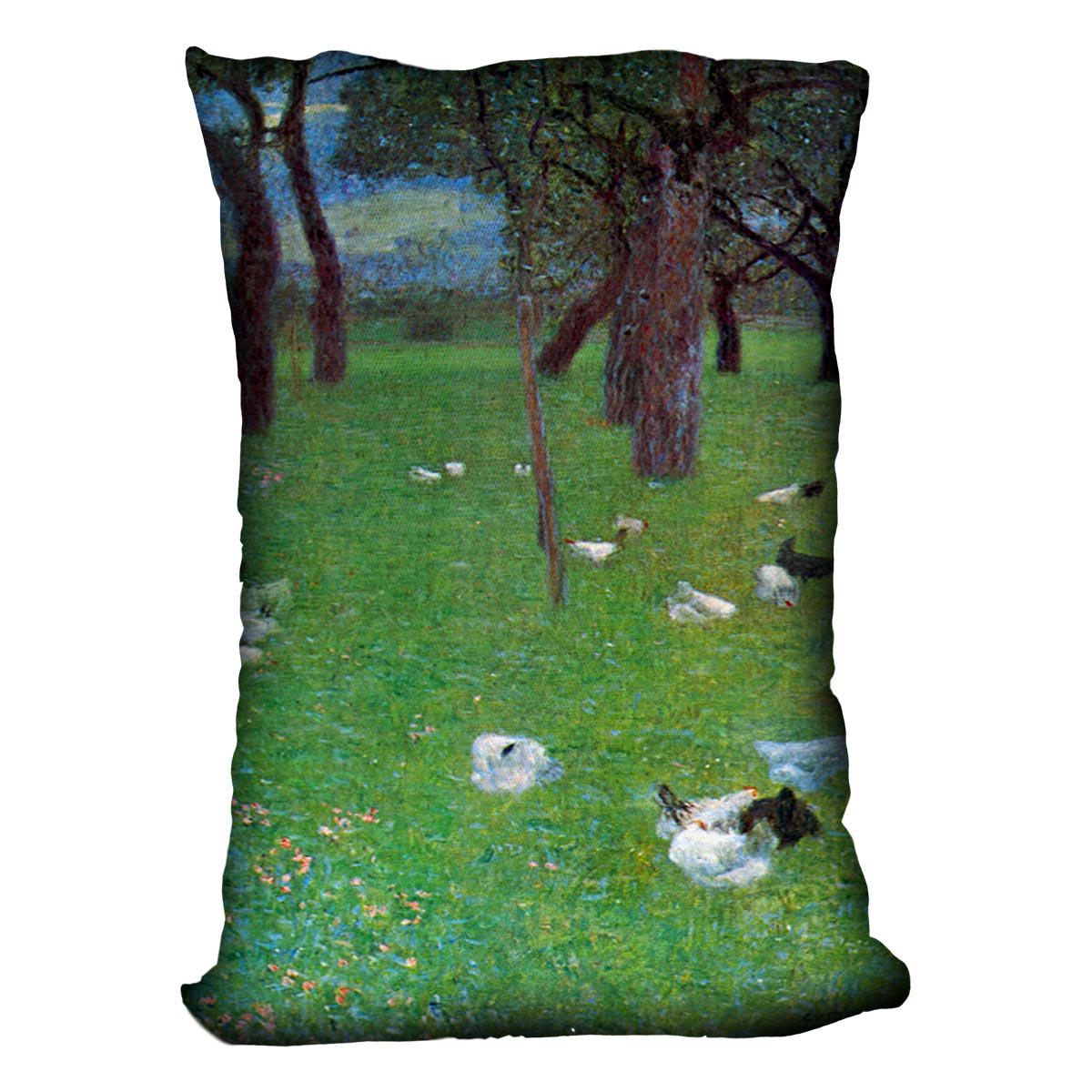 After the rain garden with chickens in St. Agatha by Klimt Cushion