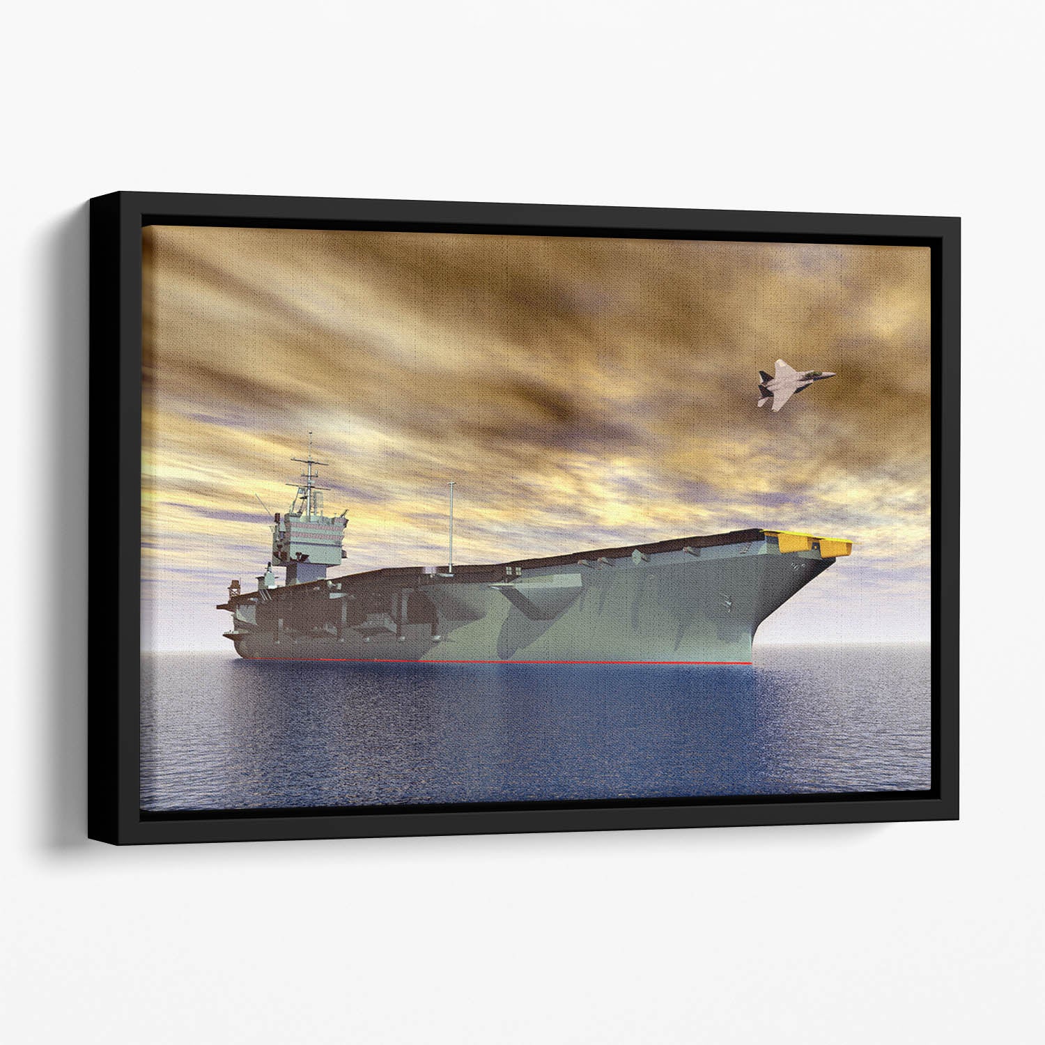 Aircraft Carrier and Fighter Plane Floating Framed Canvas