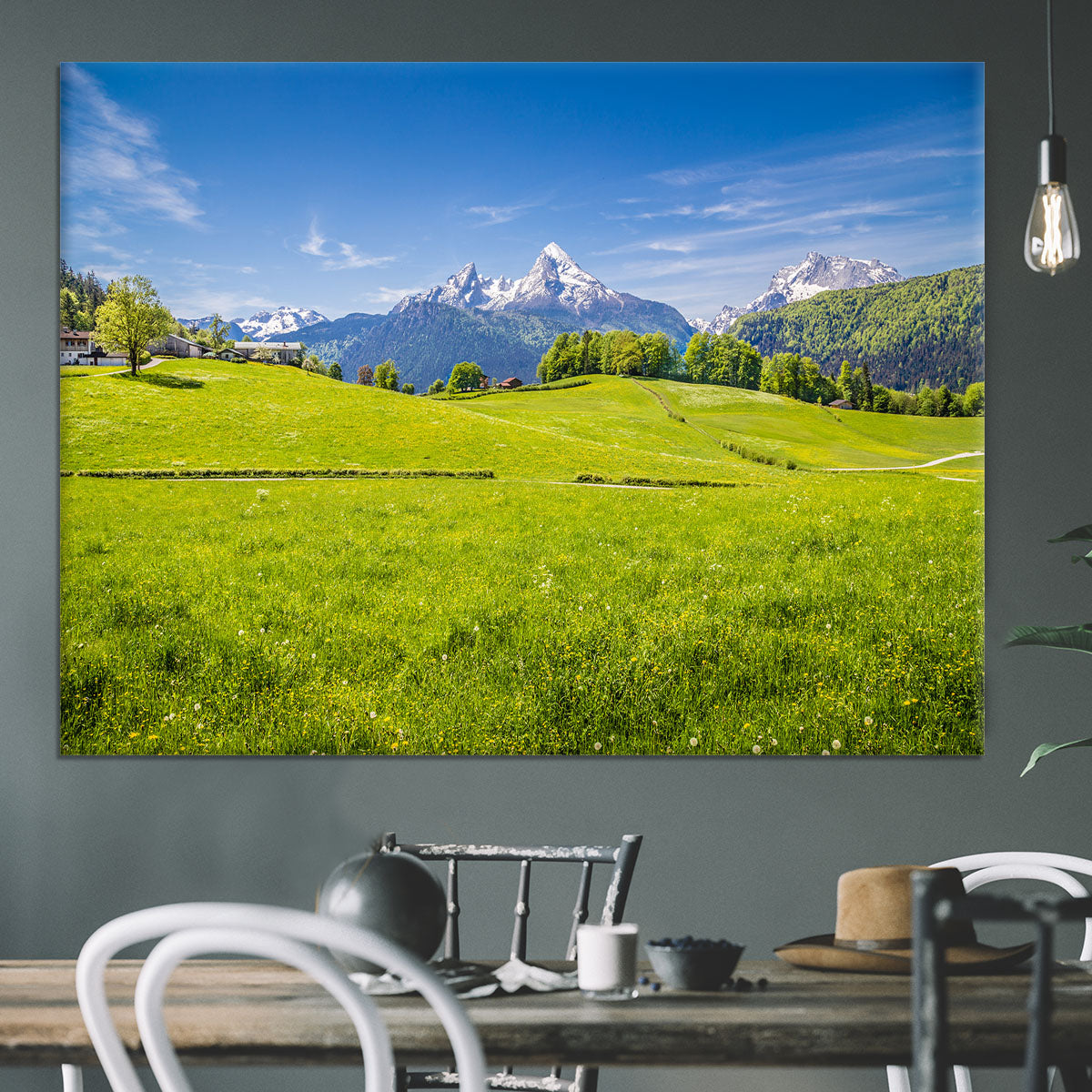 Alps with fresh green meadow Canvas Print or Poster - Canvas Art Rocks - 3