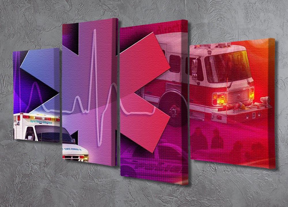 Ambulance Firetruck and Police car 4 Split Panel Canvas  - Canvas Art Rocks - 2