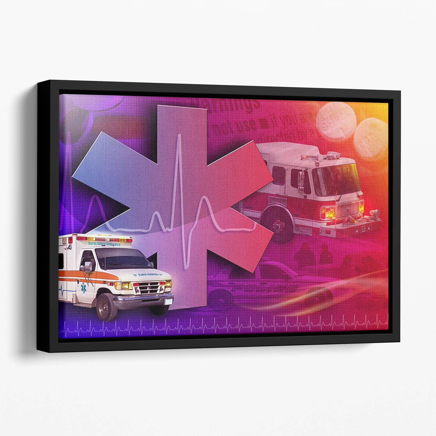 Ambulance Firetruck and Police car Floating Framed Canvas