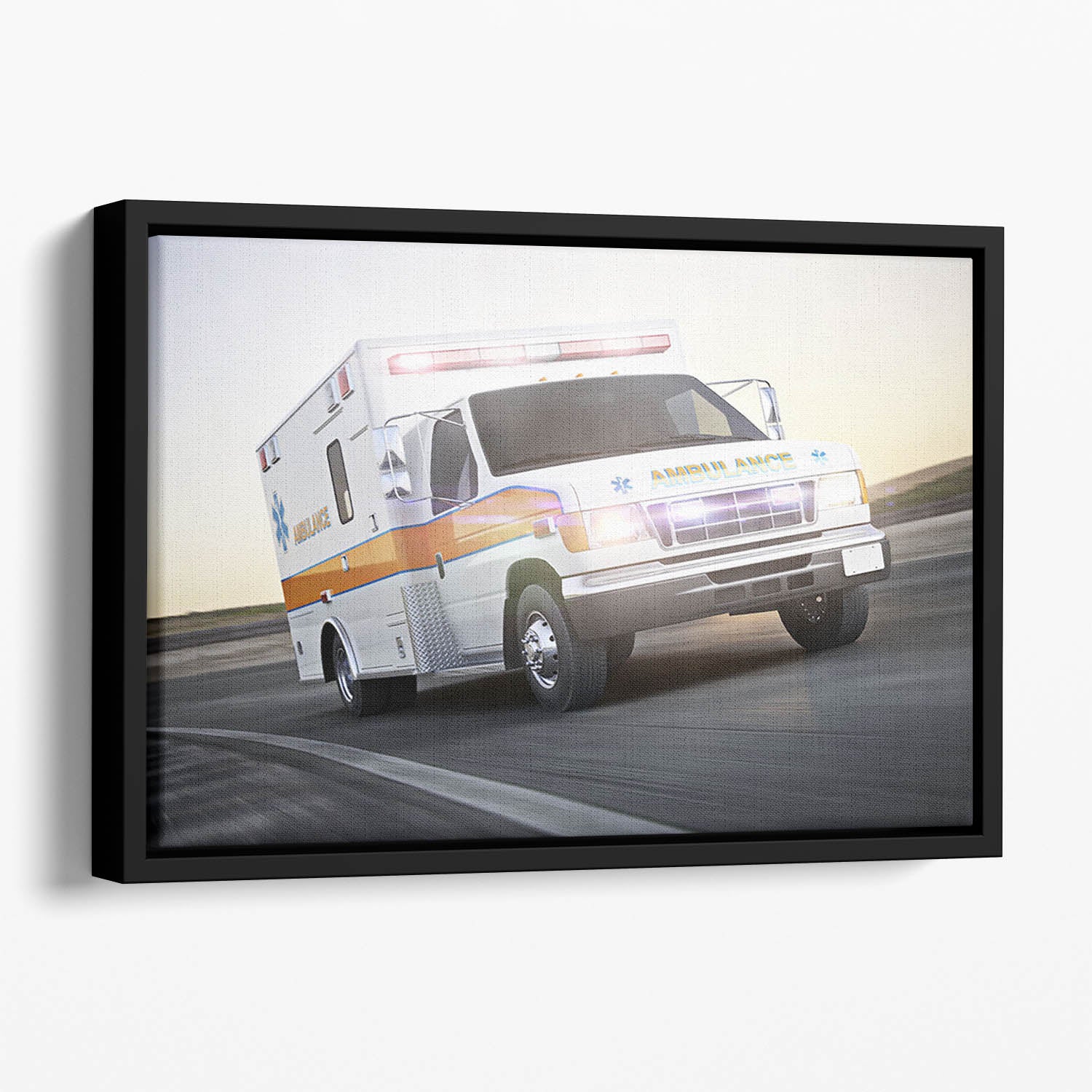 Ambulance running with lights and sirens Floating Framed Canvas