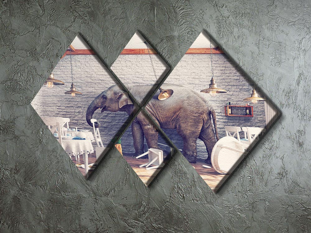 An elephant calm in a restaurant interior 4 Square Multi Panel Canvas - Canvas Art Rocks - 2
