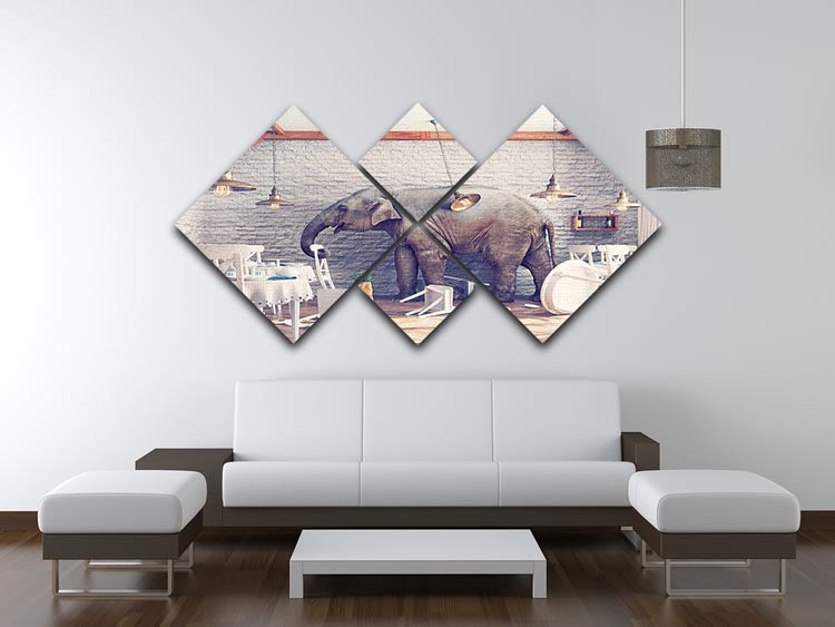 An elephant calm in a restaurant interior 4 Square Multi Panel Canvas - Canvas Art Rocks - 3