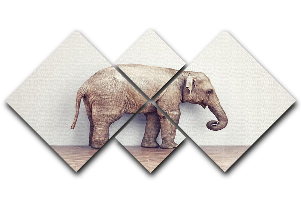 An elephant calm in the room near white wall. Creative concept 4 Square Multi Panel Canvas - Canvas Art Rocks - 1