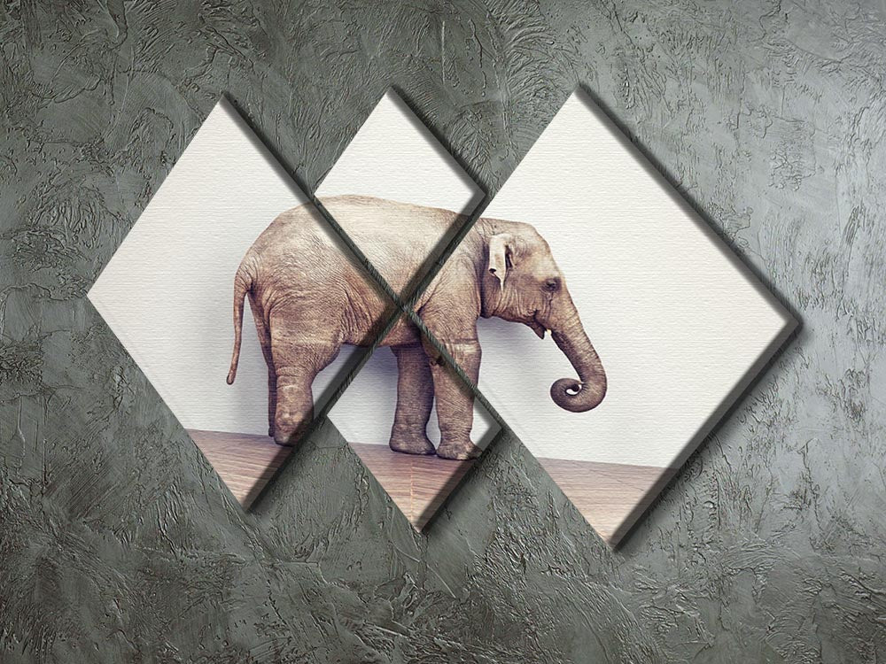 An elephant calm in the room near white wall. Creative concept 4 Square Multi Panel Canvas - Canvas Art Rocks - 2