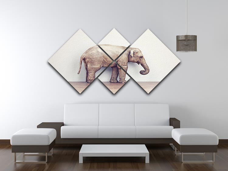 An elephant calm in the room near white wall. Creative concept 4 Square Multi Panel Canvas - Canvas Art Rocks - 3