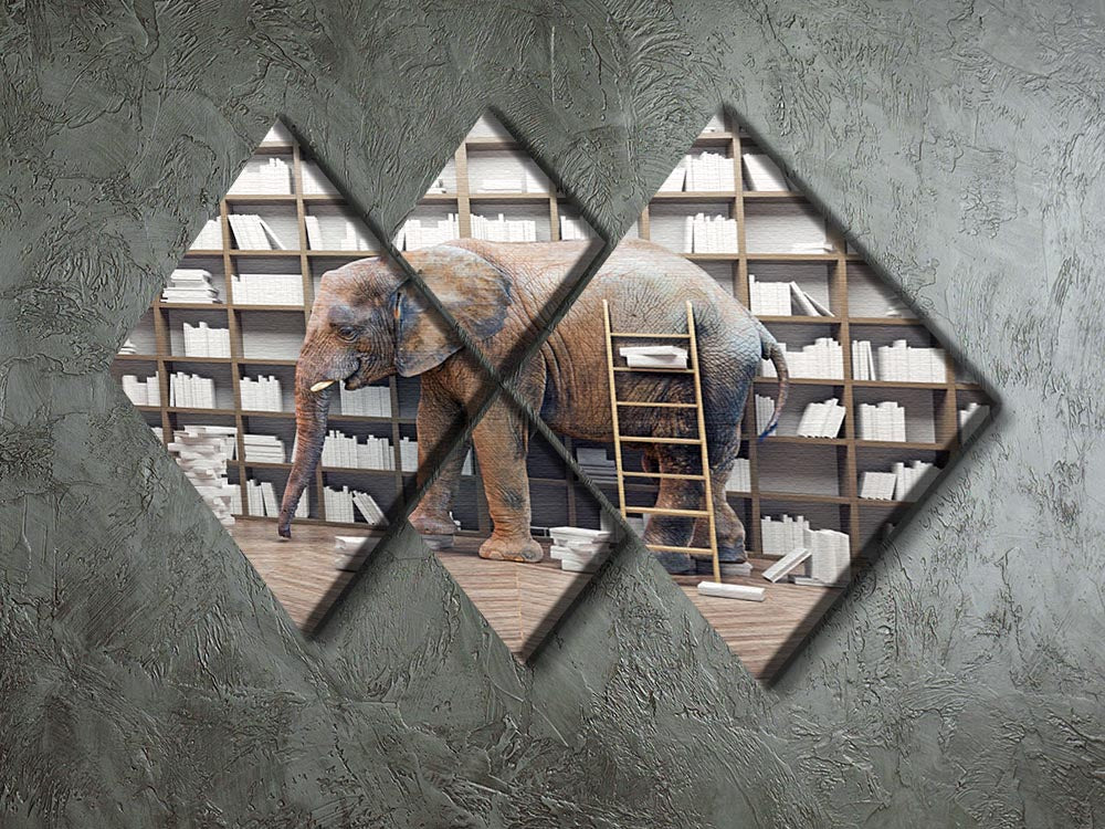 An elephant in the room with book shelves 4 Square Multi Panel Canvas - Canvas Art Rocks - 2
