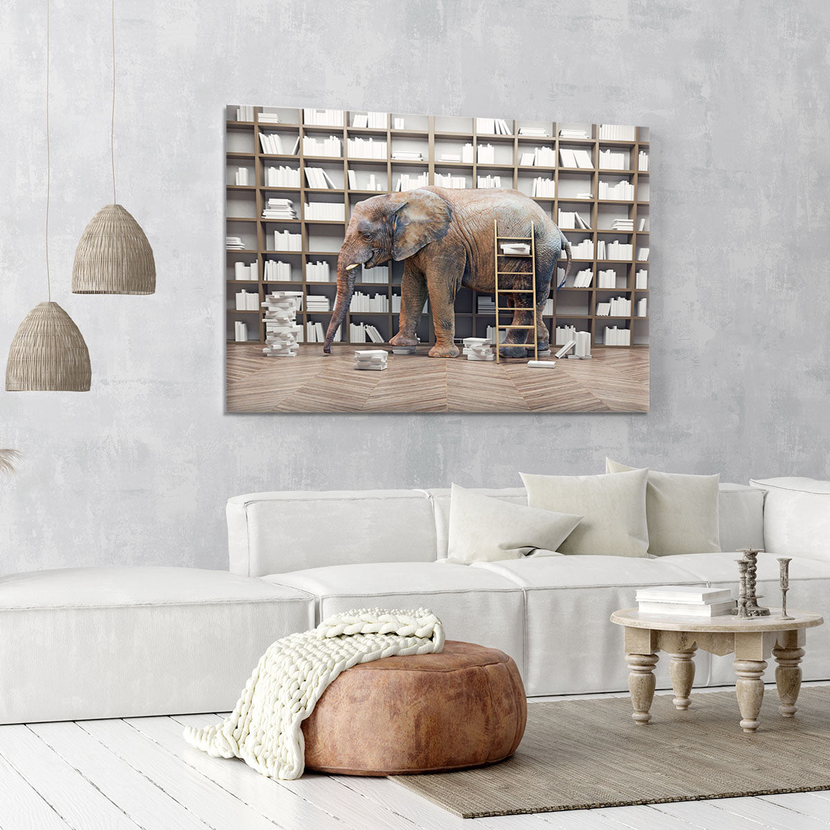 An elephant in the room with book shelves Canvas Print or Poster - Canvas Art Rocks - 6