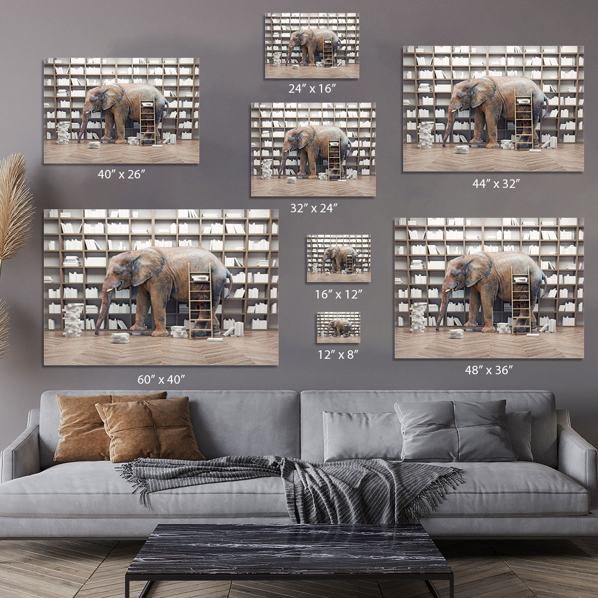 An elephant in the room with book shelves Canvas Print or Poster - Canvas Art Rocks - 7