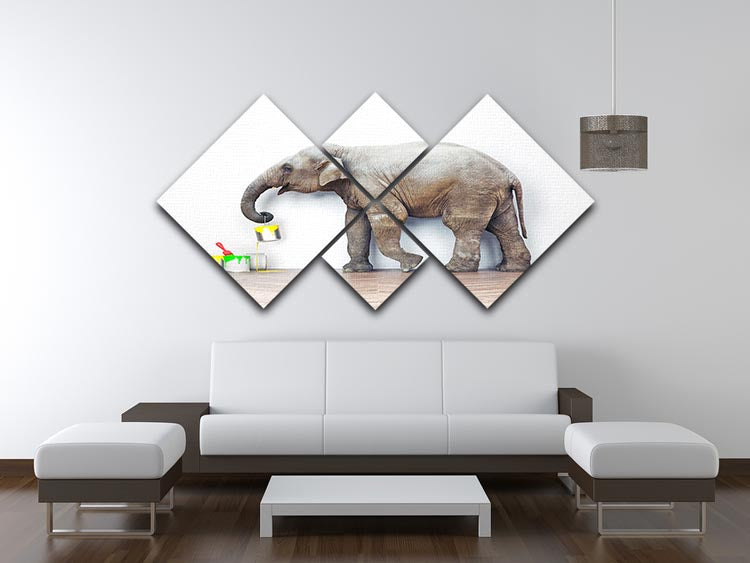 An elephant with paint cans 4 Square Multi Panel Canvas - Canvas Art Rocks - 3