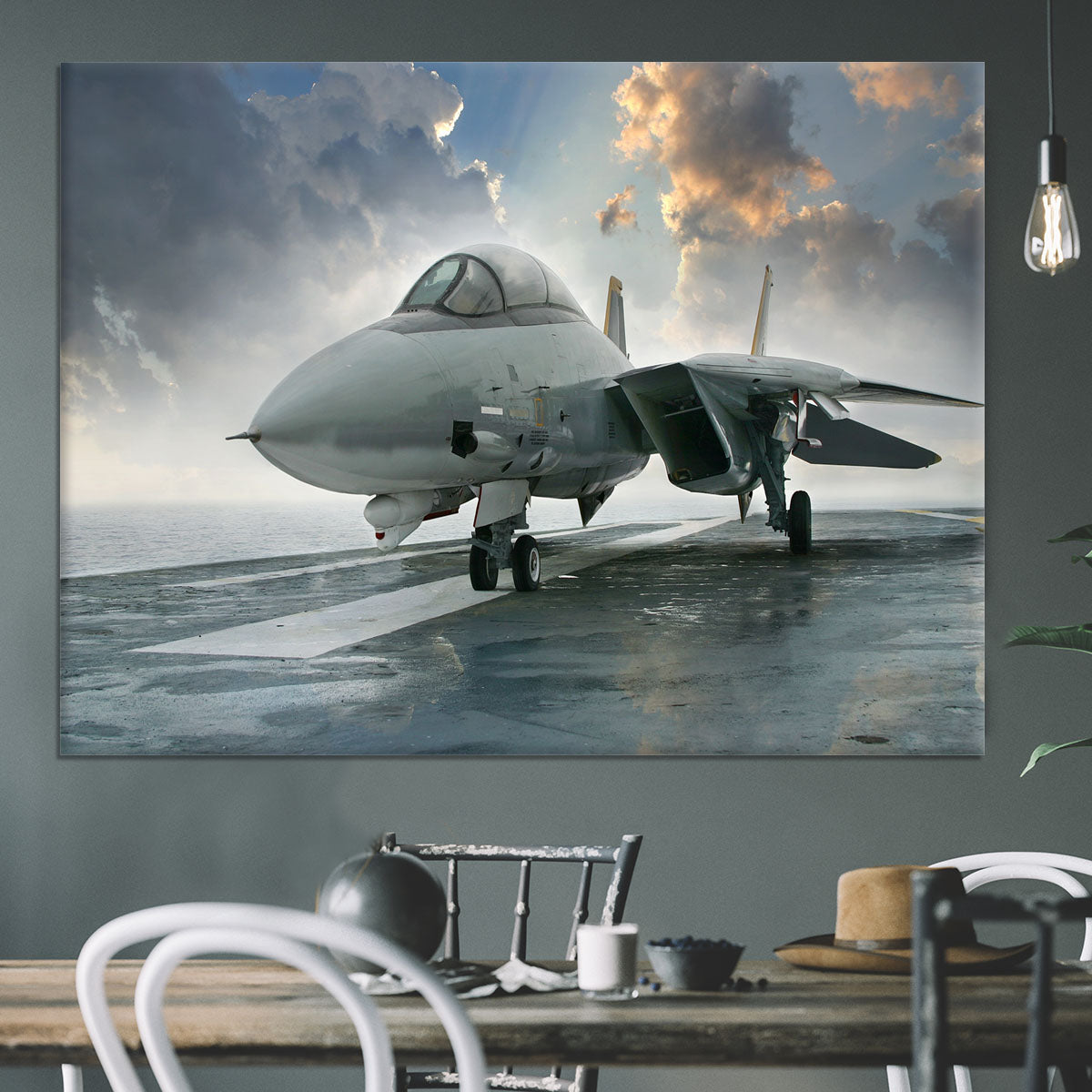 An jet fighter sits on the deck Canvas Print or Poster - Canvas Art Rocks - 3